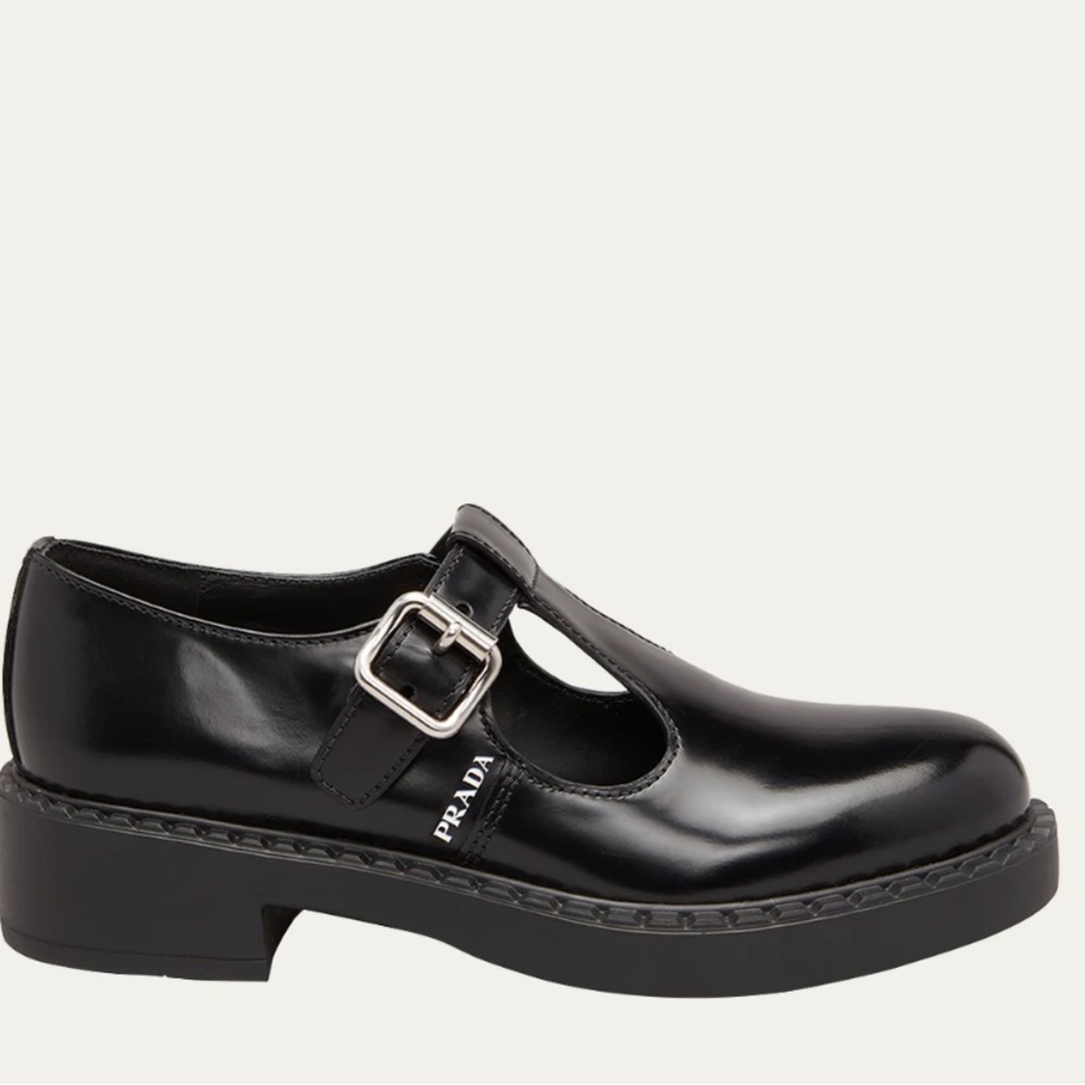 Prada Brushed-leather Mary Jane T-strap shoes